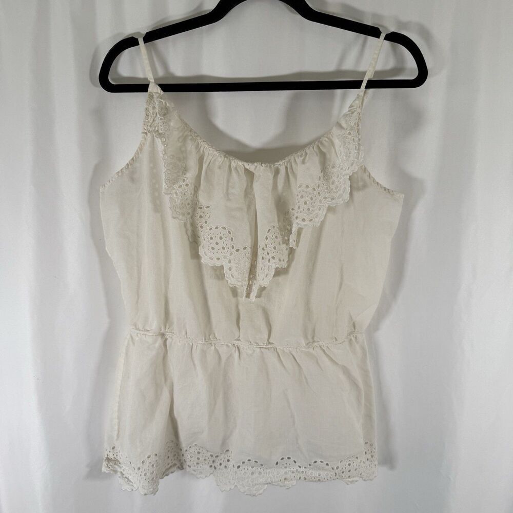 Gap Tank Top Women's Large Solid White Strappy Crotche 100% Cotton Lightweight